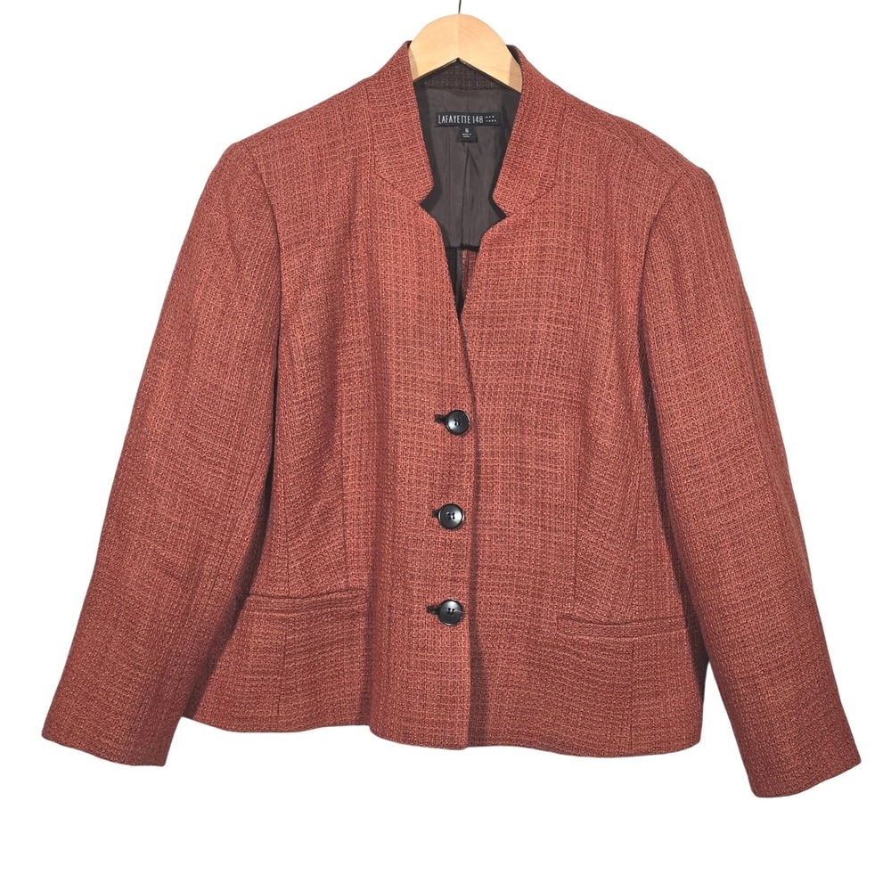 Lafayette 148 New York Textured Blazer Amber Orange Women's Size‎ 16 Wool Blend - Picture 2 of 10